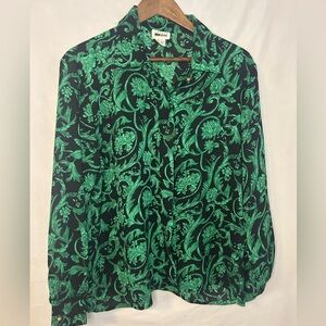 Leslie Fay Green and Black Button Down Shirt